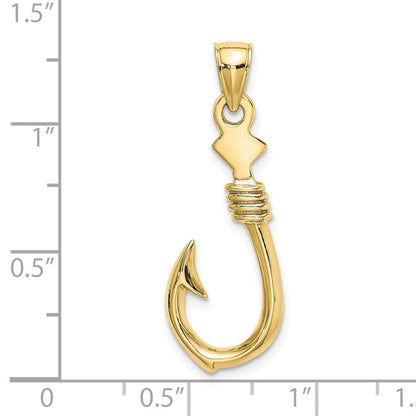 10K Gelbgold 10K 3-d Groß Fisch Haken mit Kordel Charm