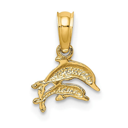 10K Gelbgold 10K 2-d Mini Doppelt Dolphins Swimming Charm