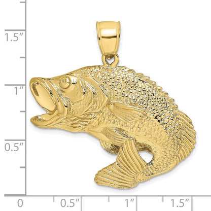 10K Gelbgold 10K 2-d Barsch Fisch Springend Charm