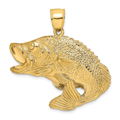 10K Gelbgold 10K 2-d Barsch Fisch Springend Charm