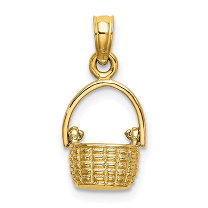 10K Gelbgold 10K 3-d Beweglich Handle Korb Charm