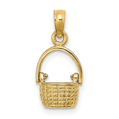 10K Gelbgold 10K 3-d Beweglich Handle Korb Charm