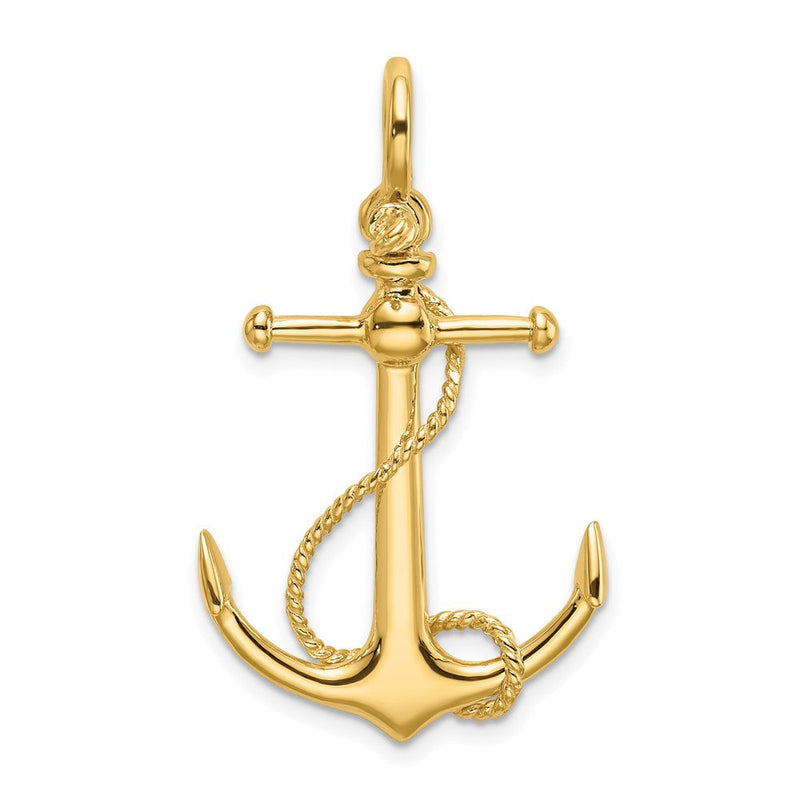 10K Gelbgold 10K 3-d Anker mit Lang T Stab und Shackle Bail Charm