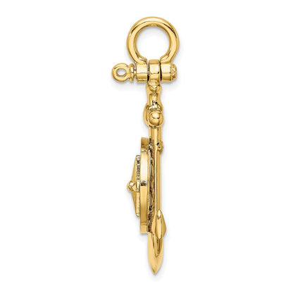 10K Gelbgold 10K 3-d Klein Anker mit Nautical Kompass Charm