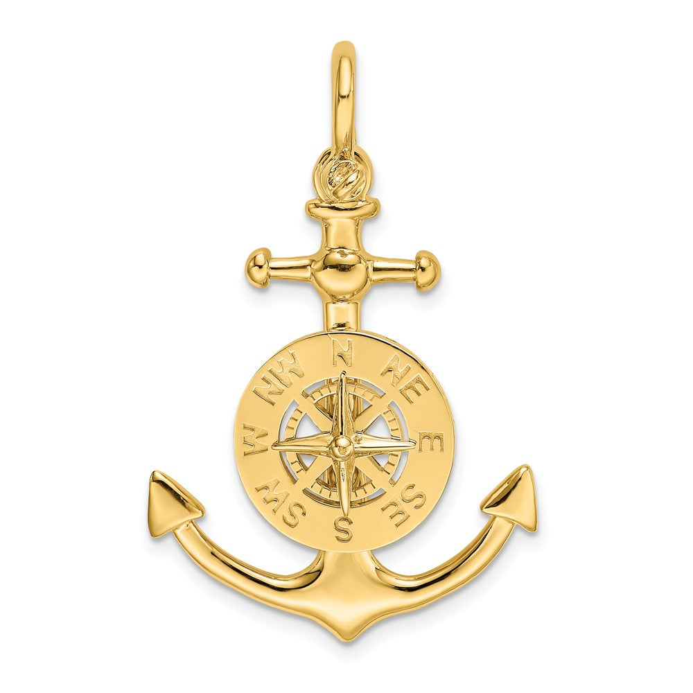 10K Gelbgold 10K 3-d Klein Anker mit Nautical Kompass Charm