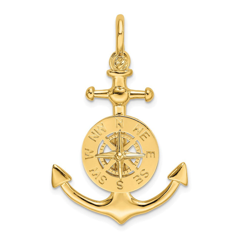 10K Gelbgold 10K 3-d Klein Anker mit Nautical Kompass Charm