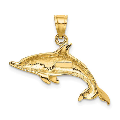 10K Gelbgold 10K 2-d und Poliert Swimming Delfin Charm