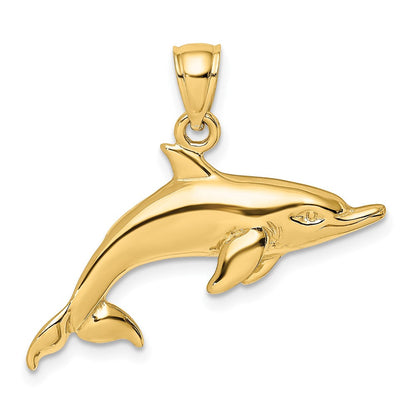 10K Gelbgold 10K 2-d und Poliert Swimming Delfin Charm
