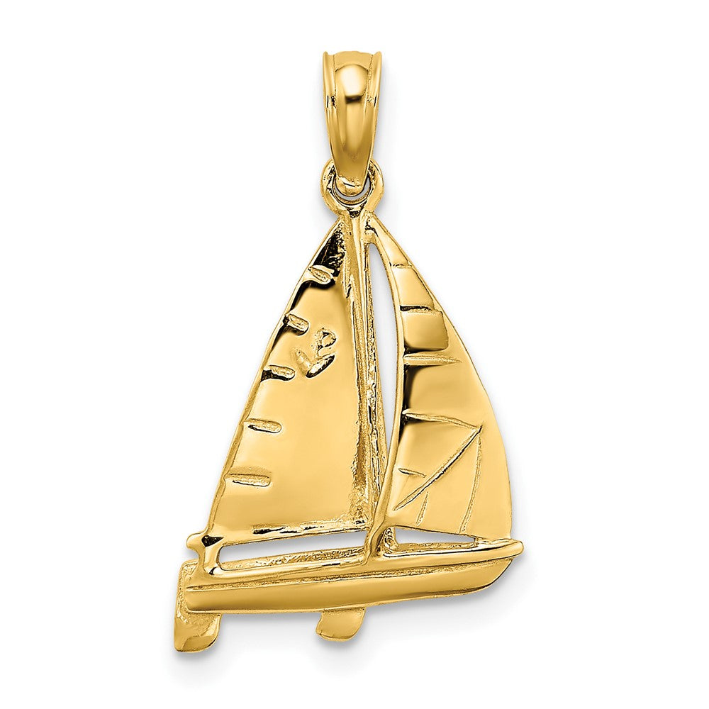 10K Gelbgold 10K 3-d Poliert Segelboot Charm