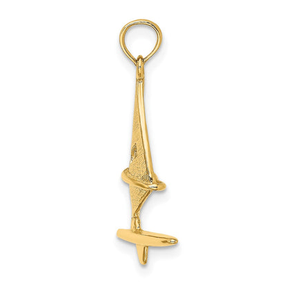 10K Gelbgold 10K 3-d Strukturiert Windsail Surfing Board Charm