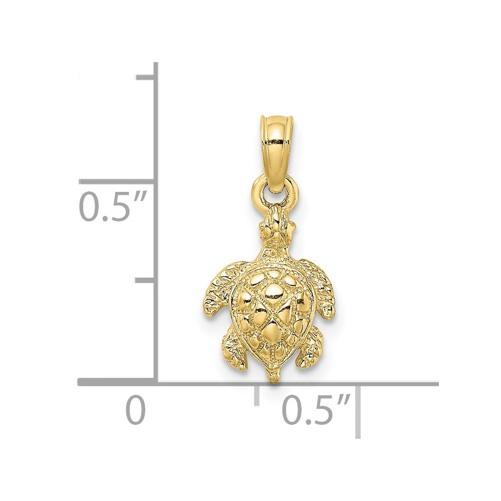 10K Gelbgold 10K 2-d und Strukturiert Meer Schildkröte Charm