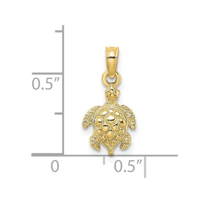 10K Gelbgold 10K 2-d und Strukturiert Meer Schildkröte Charm