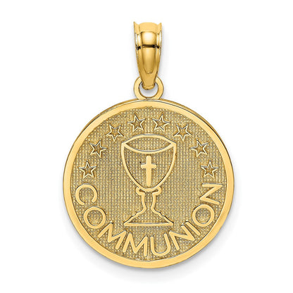 10K Gelbgold 10K Strukturiert Kommunion Cup auf Rund Plättchen Charm