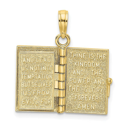 10K Gelbgold 10K 3-d Beweglich Pages Heilig Bible mit Lords Gebet Charm