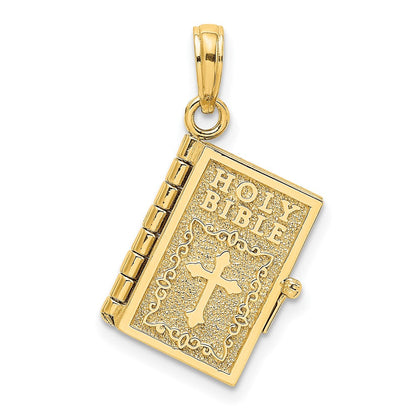 10K Gelbgold 10K 3-d Beweglich Pages Heilig Bible mit Lords Gebet Charm