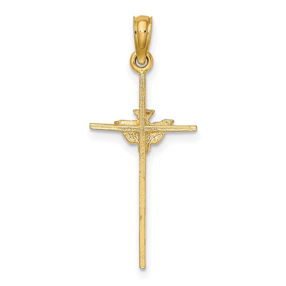 10K Gelbgold 10K Taube auf Stick Kreuz Charm