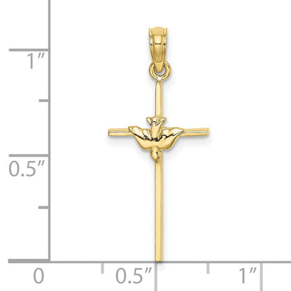 10K Gelbgold 10K Taube auf Stick Kreuz Charm