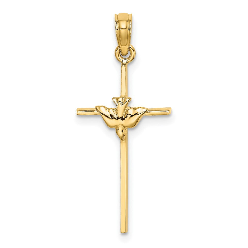 10K Gelbgold 10K Taube auf Stick Kreuz Charm