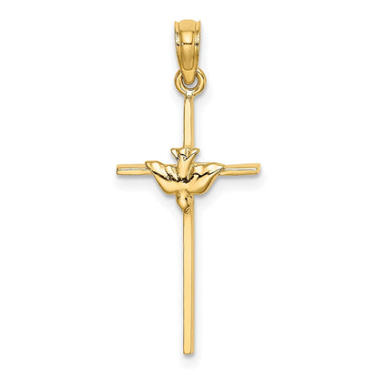 10K Gelbgold 10K Taube auf Stick Kreuz Charm