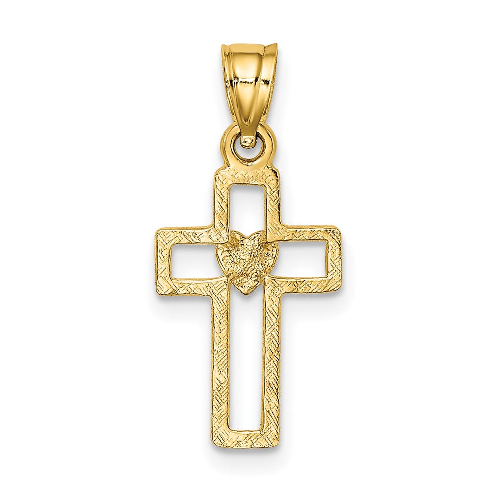 10K Gelbgold 10K Ausgeschnitten Kreuz mit Herz Charm