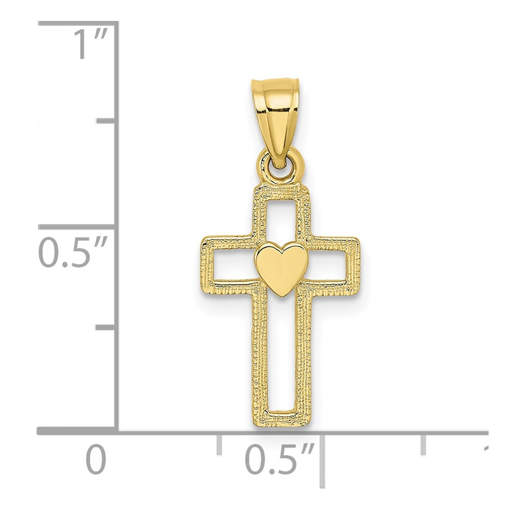 10K Gelbgold 10K Ausgeschnitten Kreuz mit Herz Charm