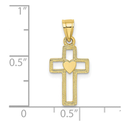 10K Gelbgold 10K Ausgeschnitten Kreuz mit Herz Charm