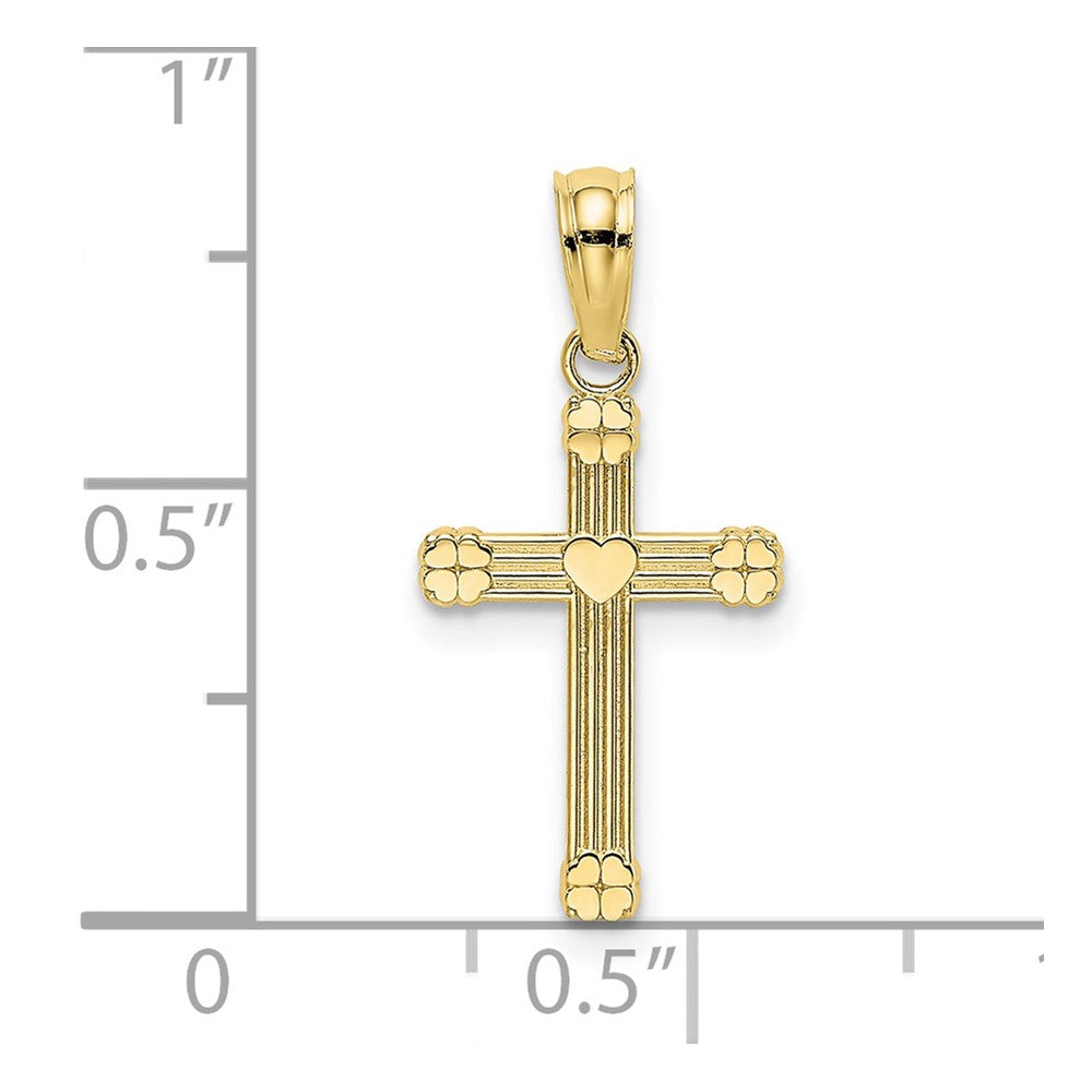 10K Gelbgold 10K Strukturiert mit Mittig Herz Klein Kreuz Charm