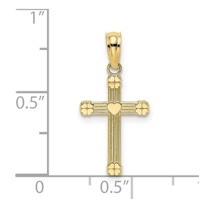 10K Gelbgold 10K Strukturiert mit Mittig Herz Klein Kreuz Charm