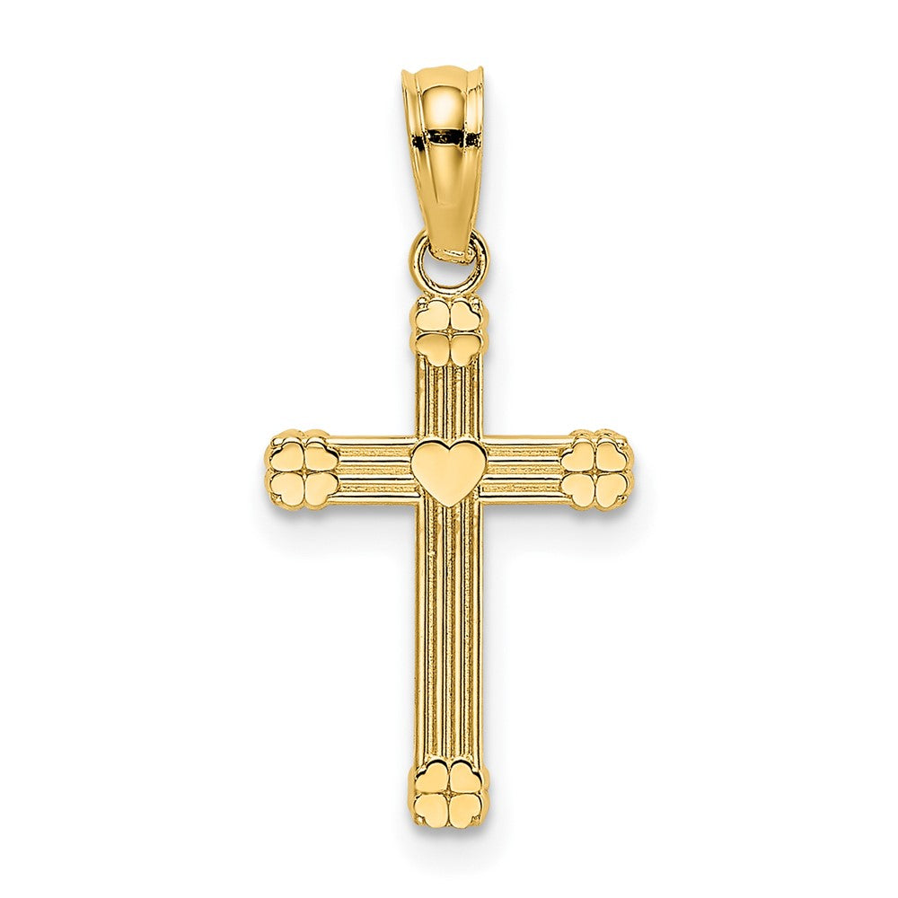 10K Gelbgold 10K Strukturiert mit Mittig Herz Klein Kreuz Charm