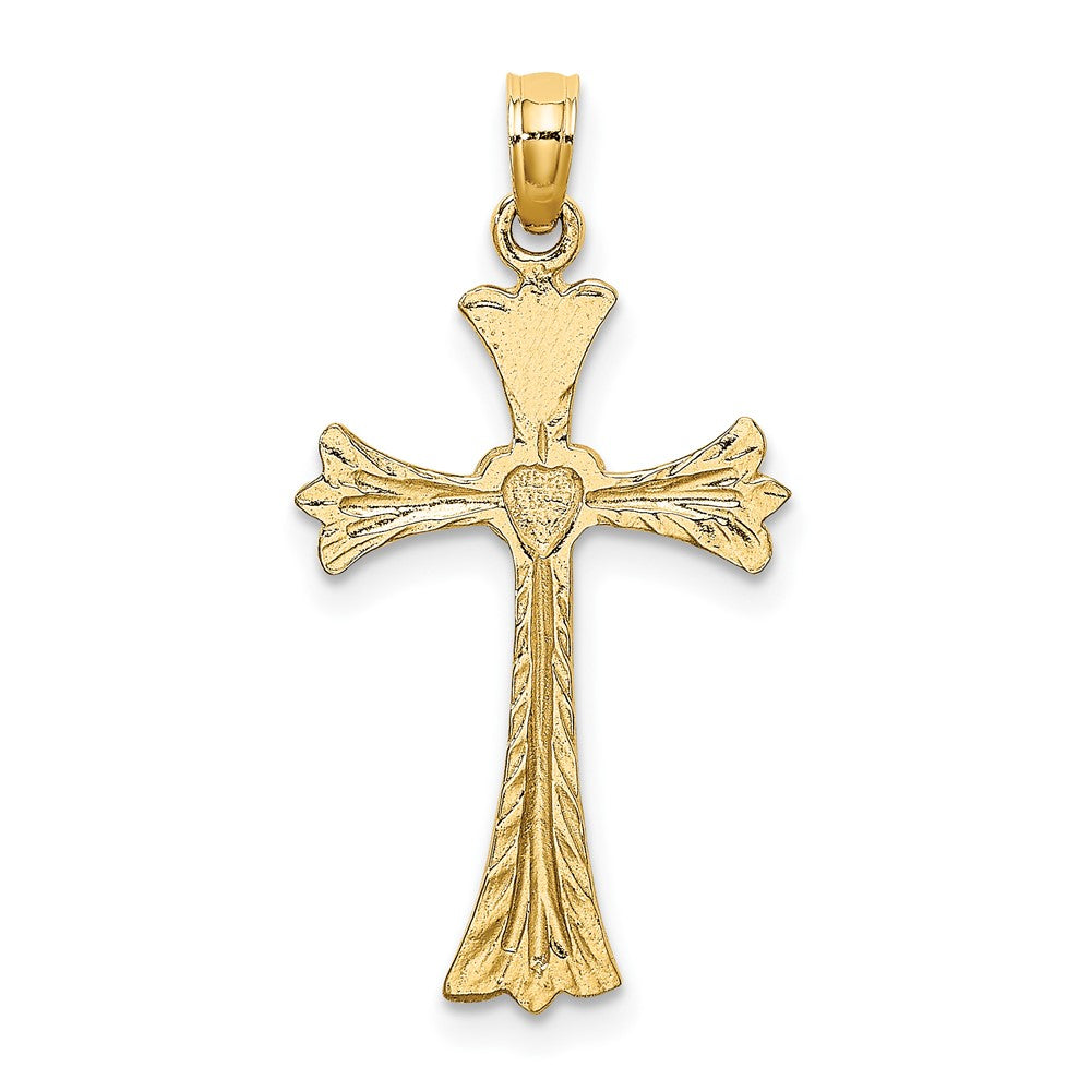 10K Gelbgold 10K Poliert und Graviert Kreuz mit Herz Charm