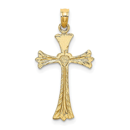 10K Gelbgold 10K Poliert und Graviert Kreuz mit Herz Charm