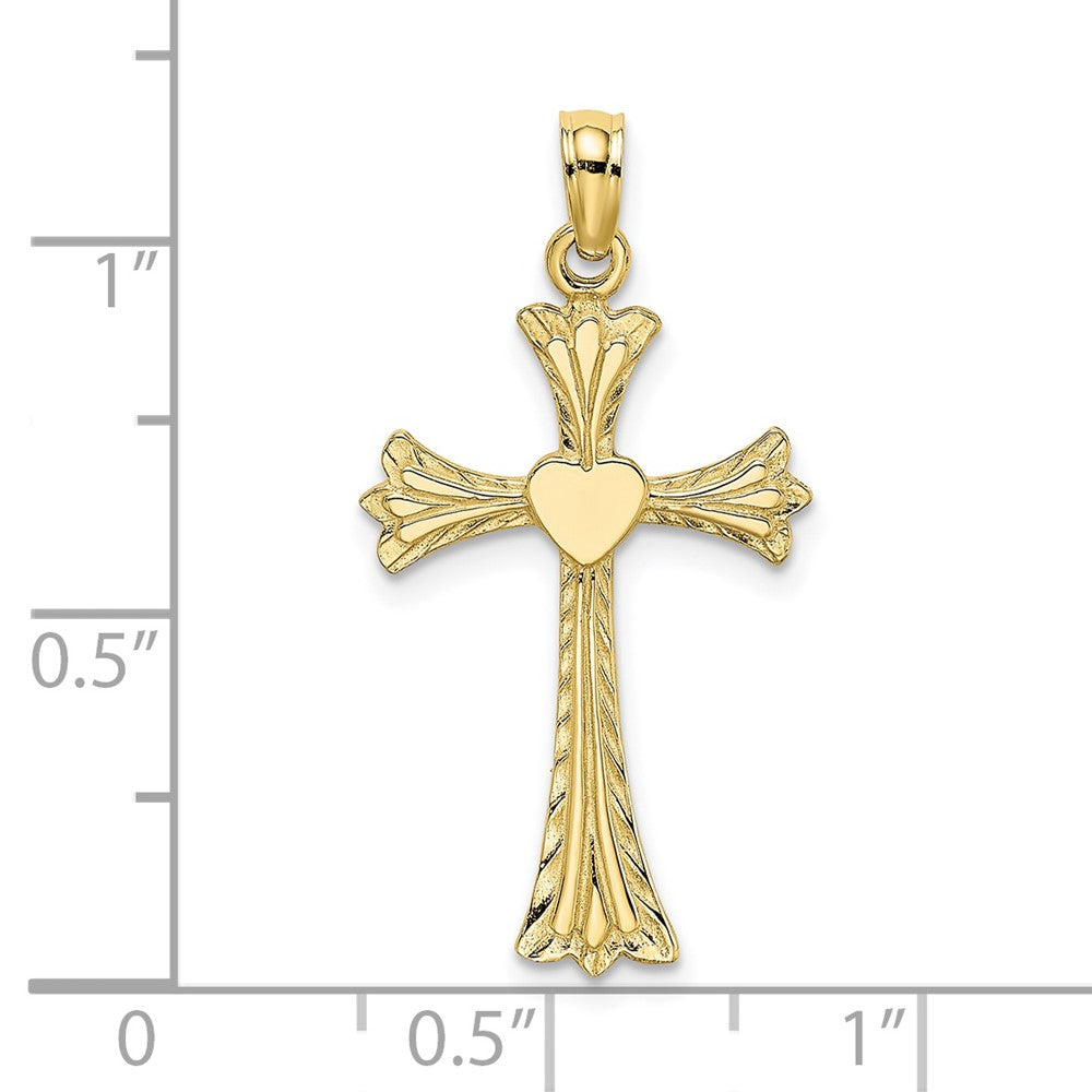 10K Gelbgold 10K Poliert und Graviert Kreuz mit Herz Charm