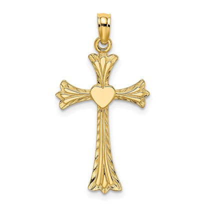 10K Gelbgold 10K Poliert und Graviert Kreuz mit Herz Charm