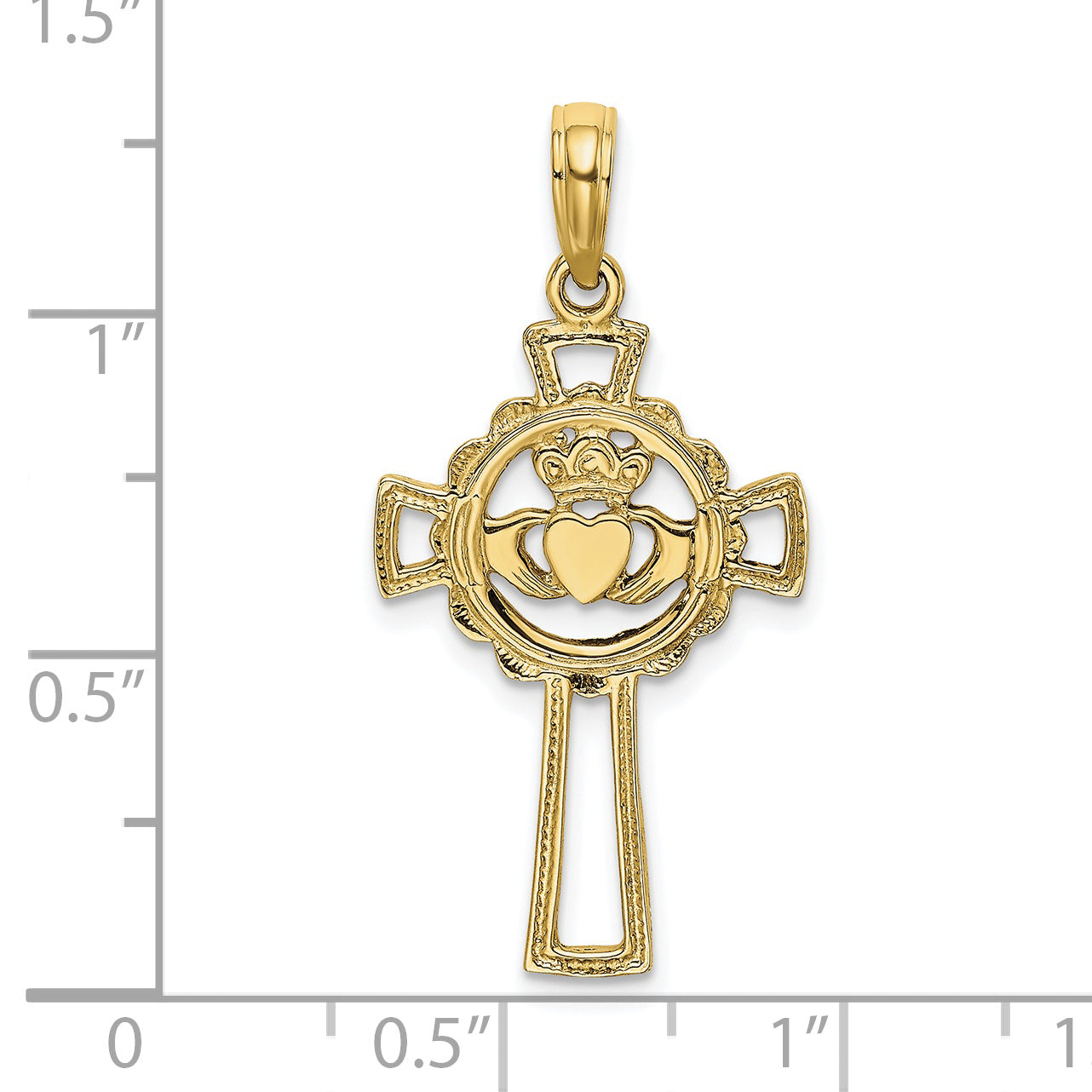 10K Gelbgold 10K Claddagh Kreuz Charm