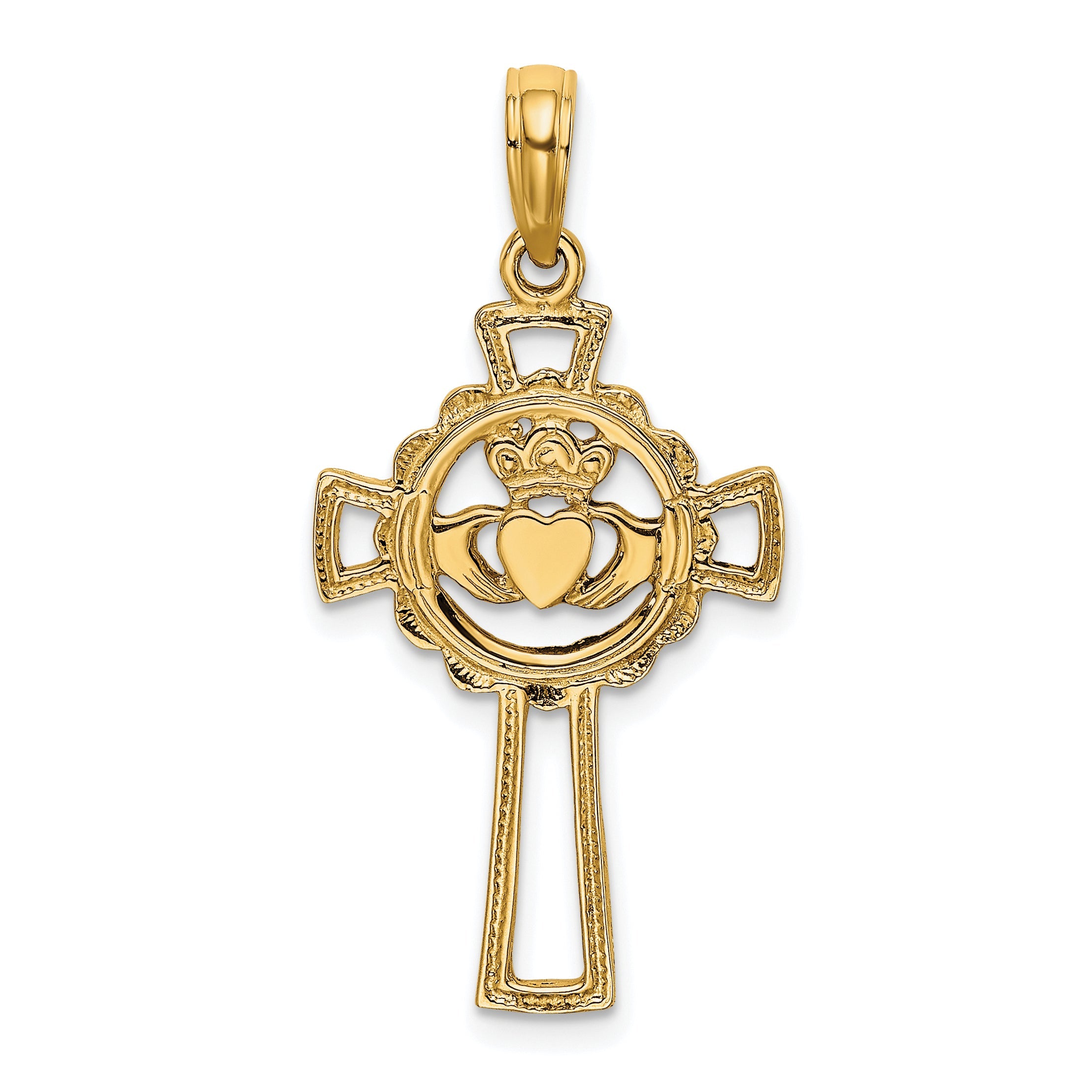 10K Gelbgold 10K Claddagh Kreuz Charm