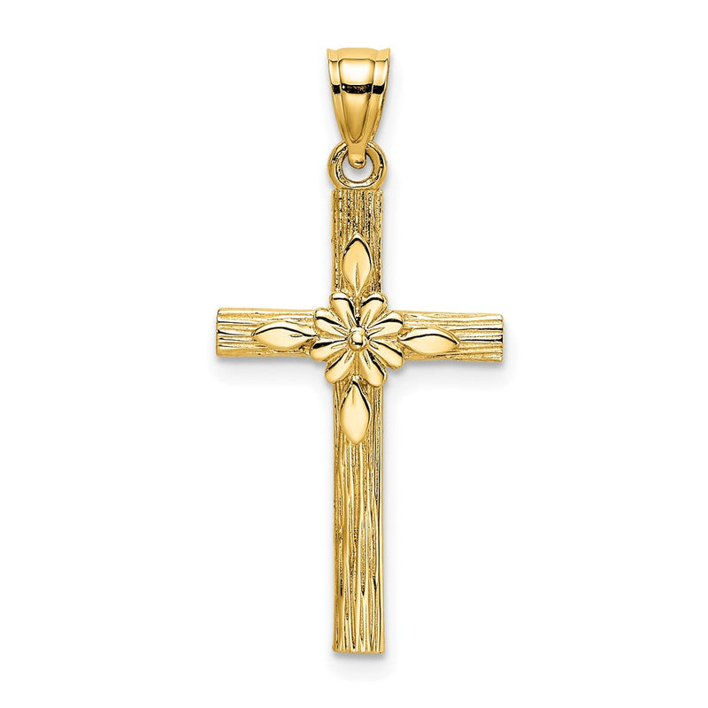 10K Gelbgold 10K Kreuz mit Blume Charm