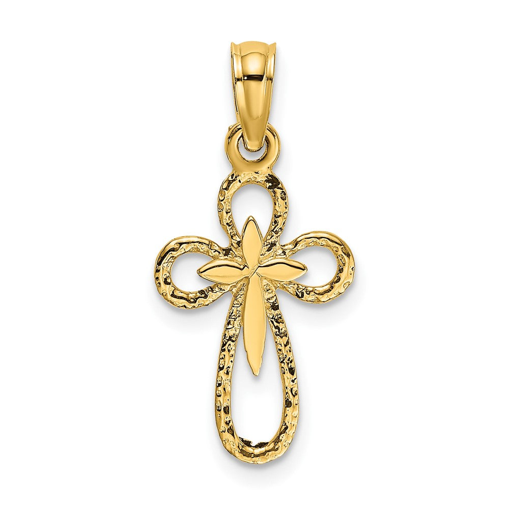 10K Gelbgold 10K Ausgeschnitten Kreuz mit Klein Interior Charm