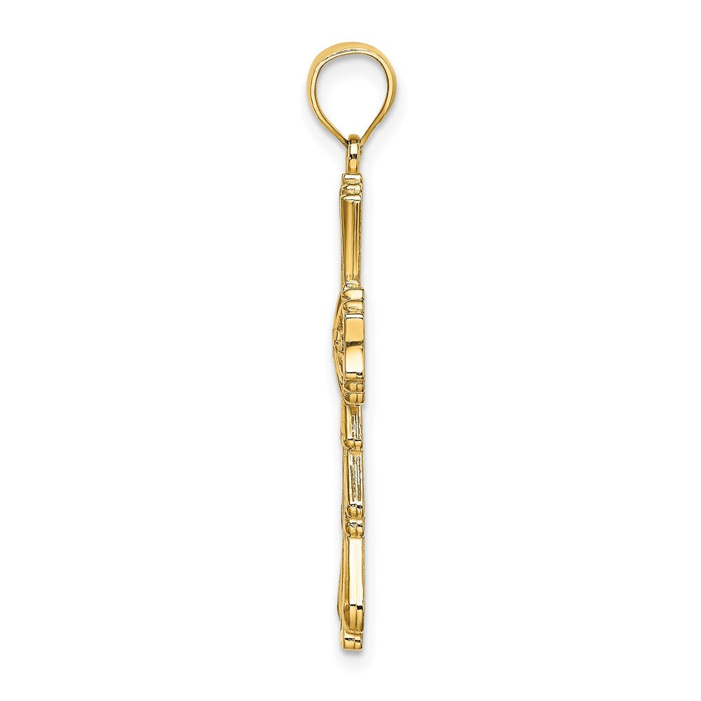 10K Gelbgold 10K Ausgeschnitten mit Tropfen Sides Kreuz Charm