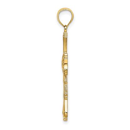 10K Gelbgold 10K Ausgeschnitten mit Tropfen Sides Kreuz Charm
