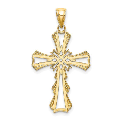 10K Gelbgold 10K Ausgeschnitten mit Tropfen Sides Kreuz Charm