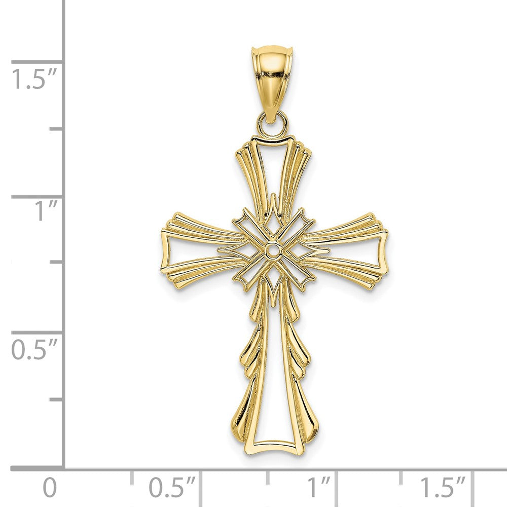 10K Gelbgold 10K Ausgeschnitten mit Tropfen Sides Kreuz Charm