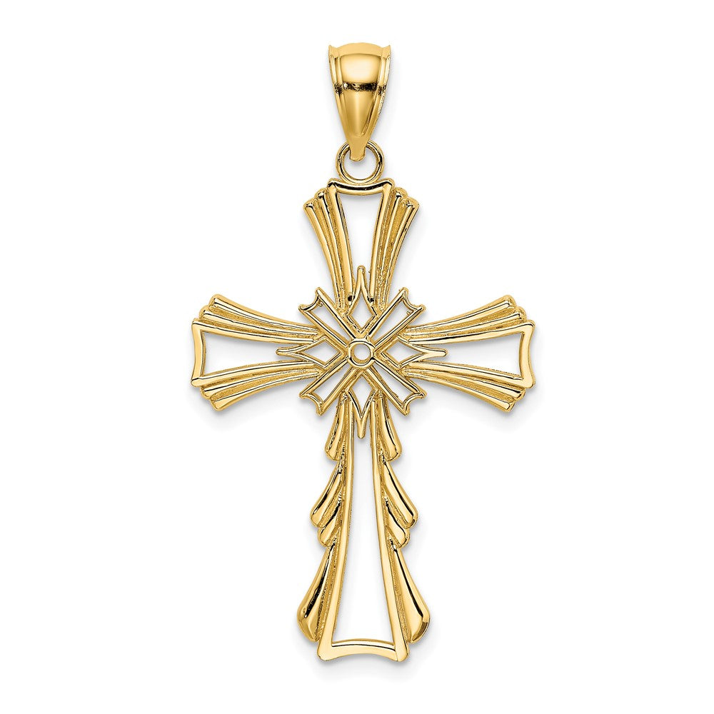 10K Gelbgold 10K Ausgeschnitten mit Tropfen Sides Kreuz Charm
