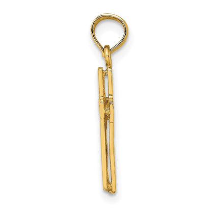 10K Gelbgold 10K 2-d Poliert Strukturiert Kreuz Charm