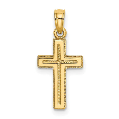 10K Gelbgold 10K 2-d Poliert Strukturiert Kreuz Charm