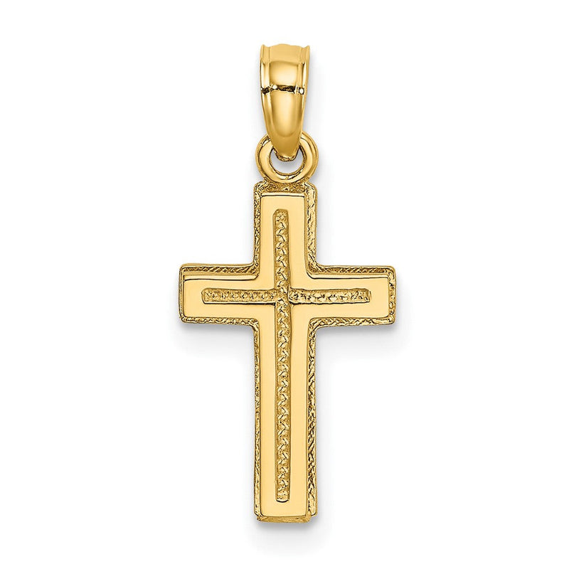 10K Gelbgold 10K 2-d Poliert Strukturiert Kreuz Charm