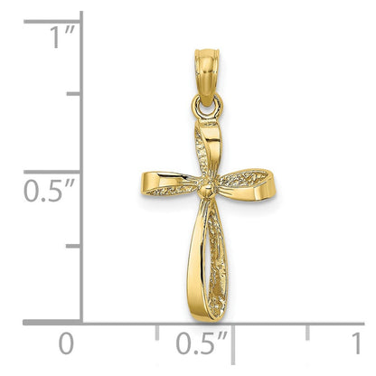 10K Gelbgold 10K 3-d Graviert Poliert Gedreht Kreuz Charm