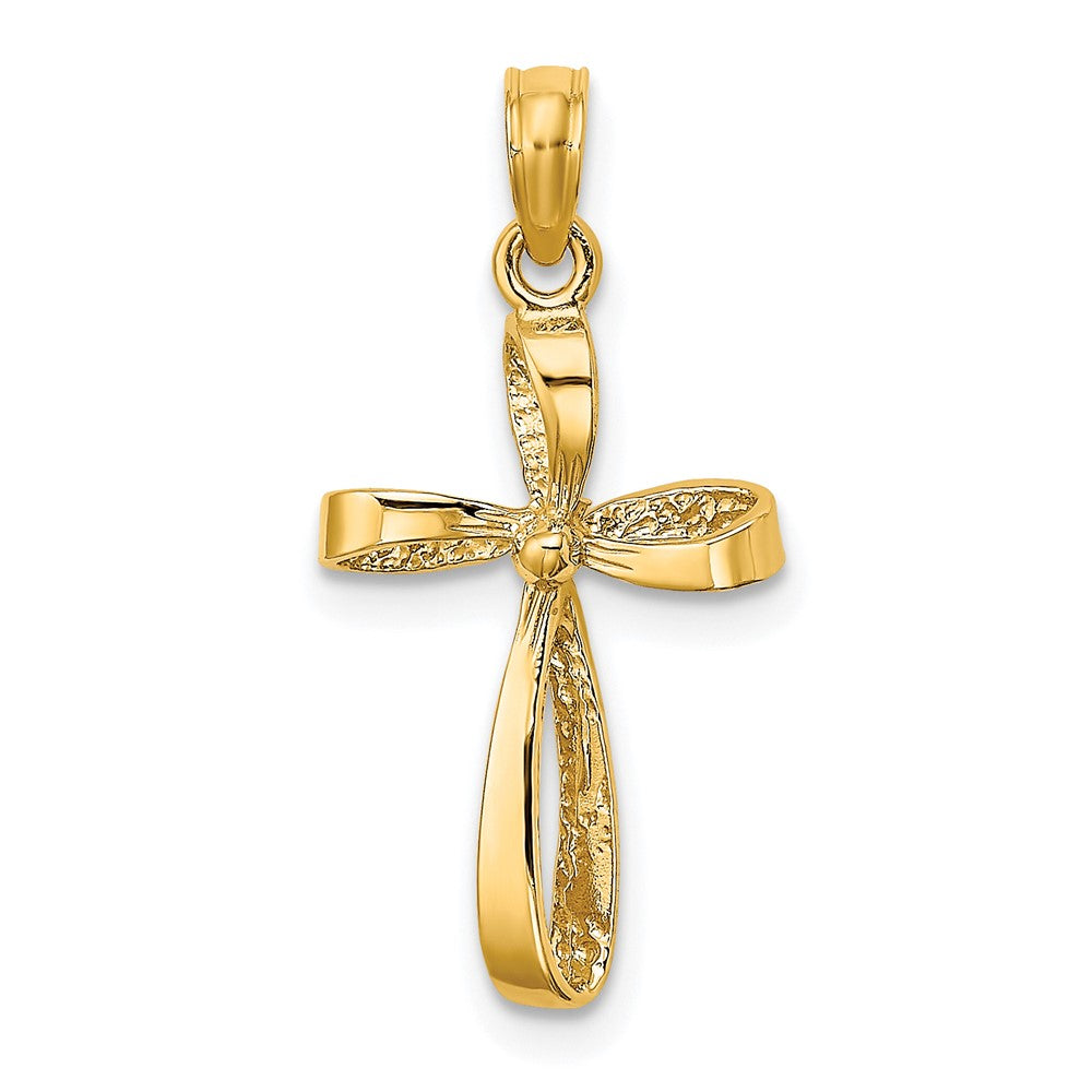 10K Gelbgold 10K 3-d Graviert Poliert Gedreht Kreuz Charm
