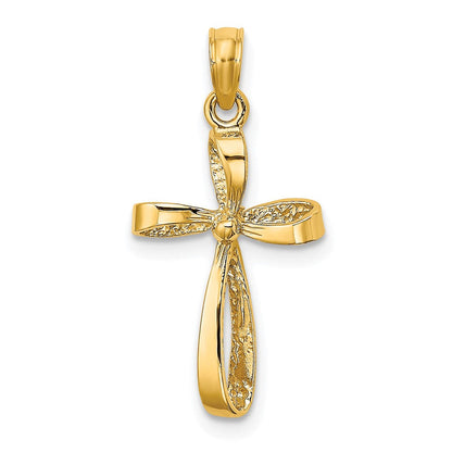 10K Gelbgold 10K 3-d Graviert Poliert Gedreht Kreuz Charm