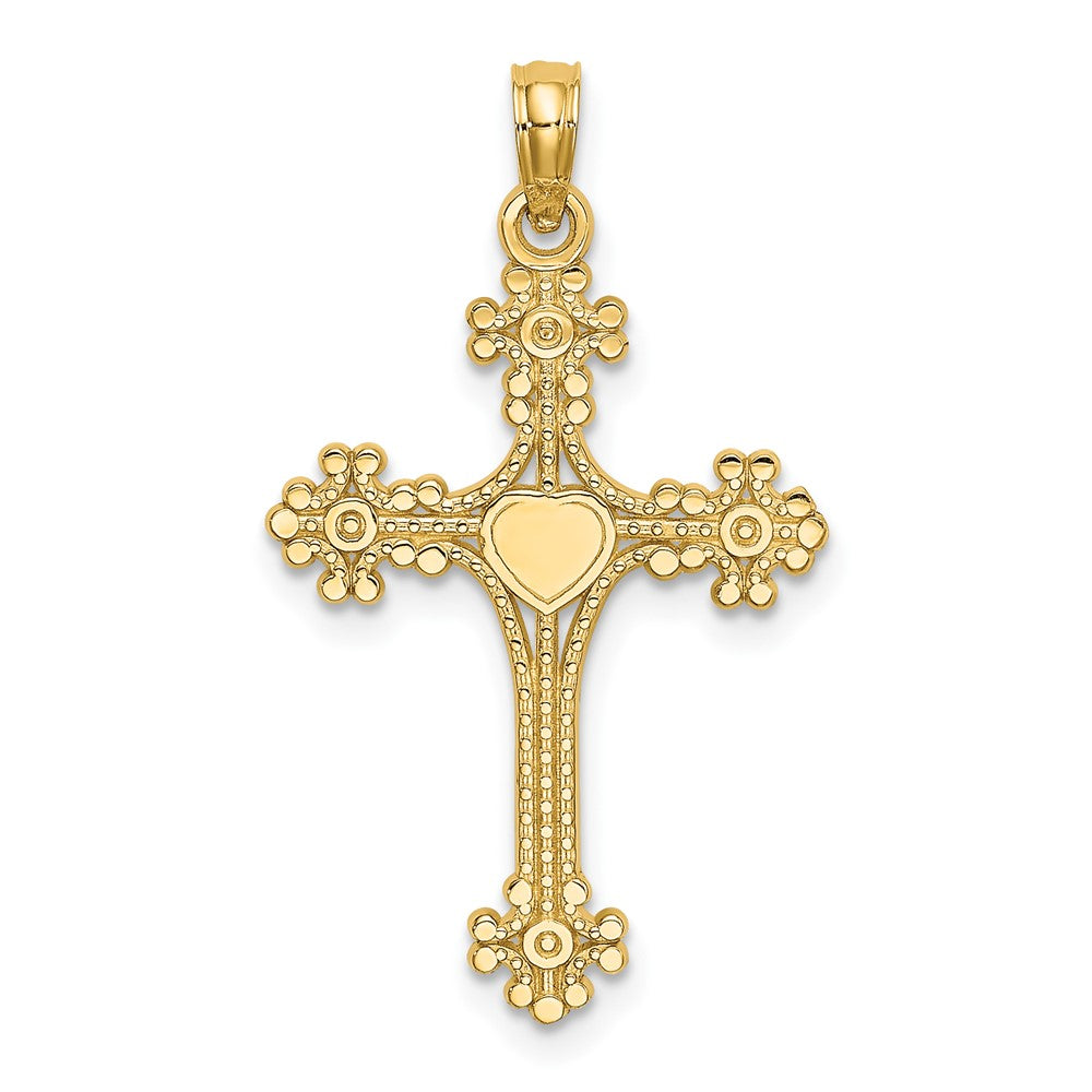 10K Gelbgold 10K Gekugelt Tip Kreuz mit Herz Mittig Charm