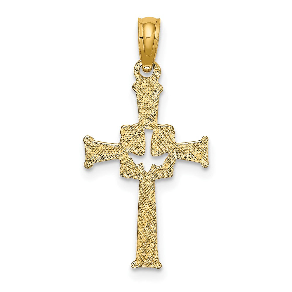 10K Gelbgold 10K Poliert und Graviert Kreuz Taube Charm